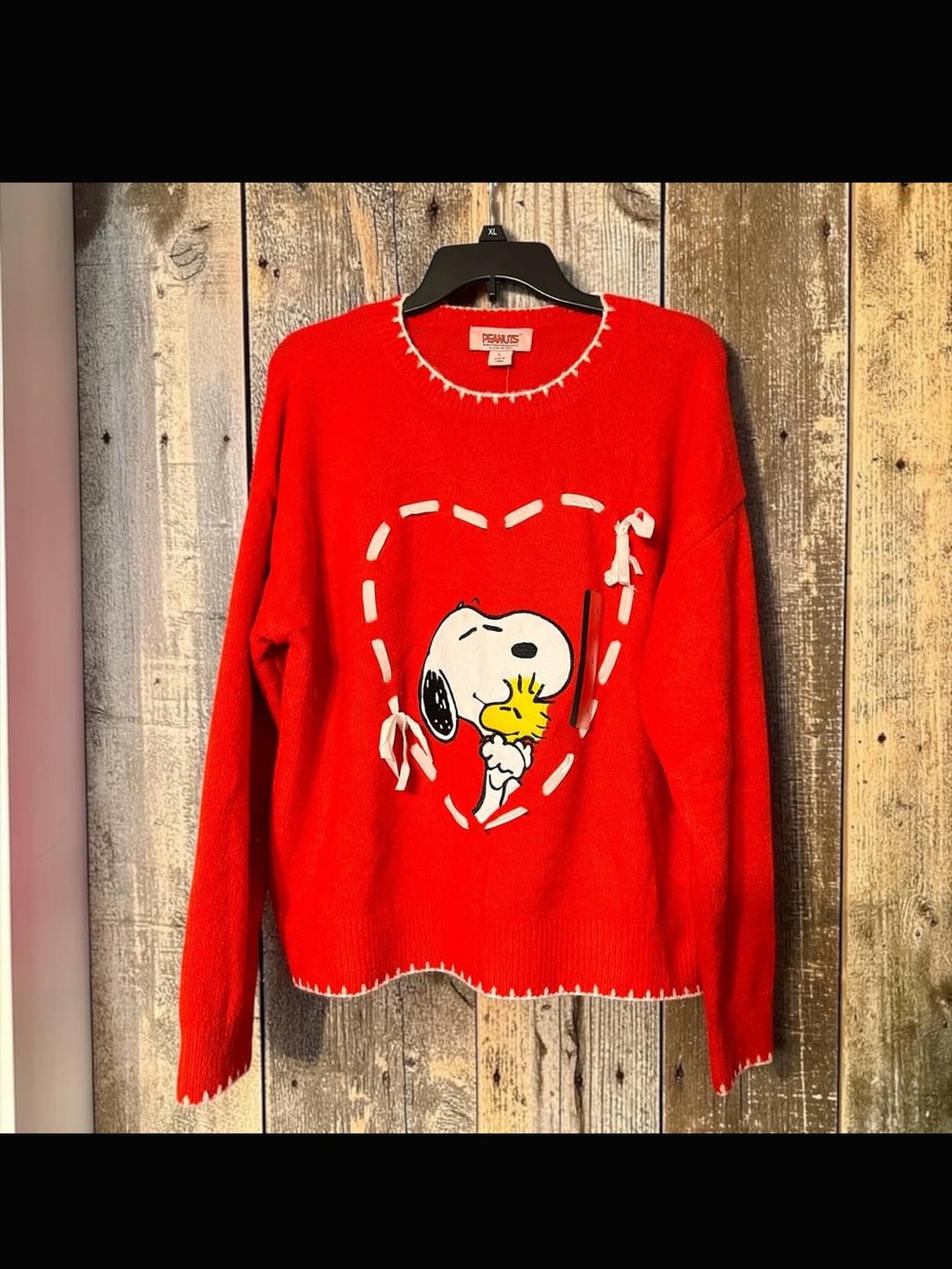 Peanuts Red Snoopy & Woodstock Heart Crewneck Sweater